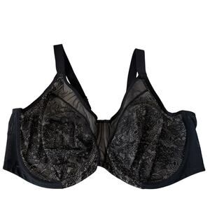 Elomi Raquel #4050 Side Support Black Lace Full Cup Coverage Plus Bra Size 44G